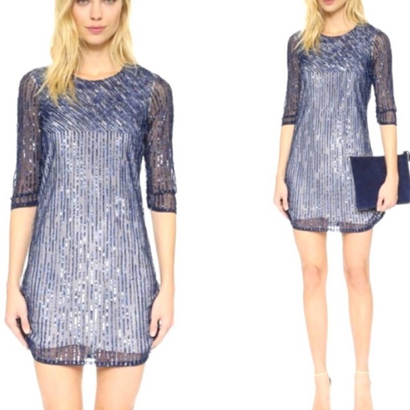 NWT Parker Petra Blue Beaded Mini Dress Size 4 - Picture 1 of 11